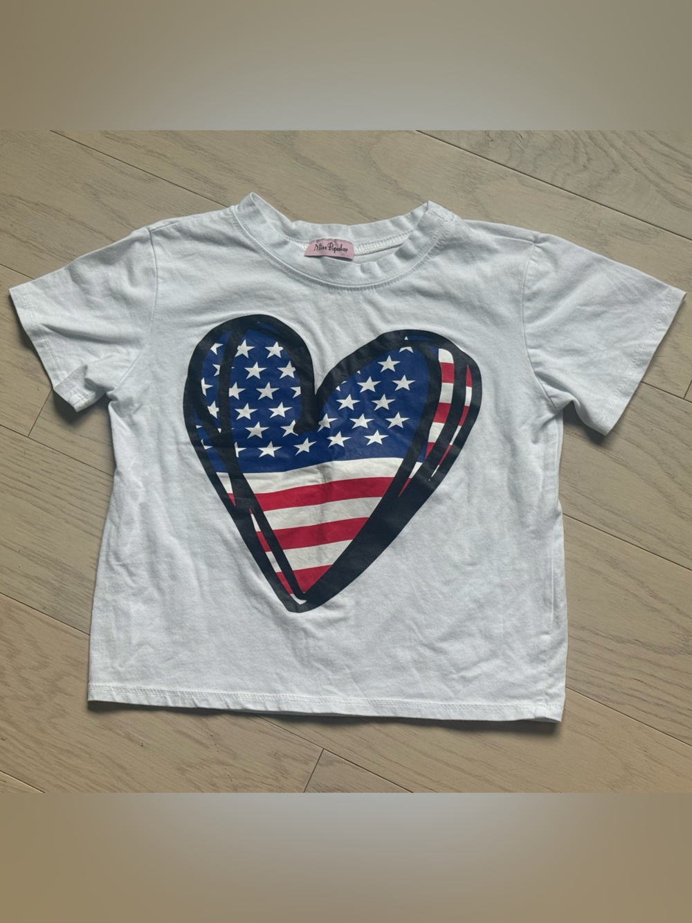 Miss Popular Kids T-Shirt with American Flag Heart Graphic - Size 10/12